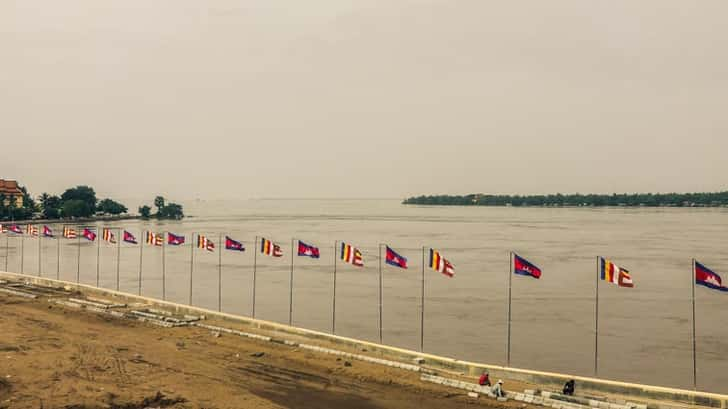 Route Cambodja Kampong Cham Mekong Rivier