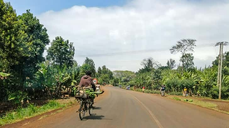 Fietser in de omgeving van de Kilimanjaro