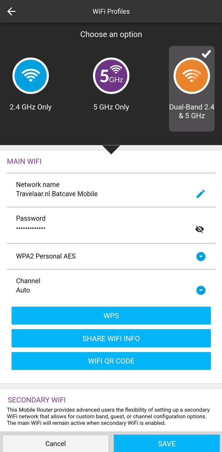 De mobiele modem kun je een 2.4GHz netwerk en/of een 5GHz netwerk opzetten.