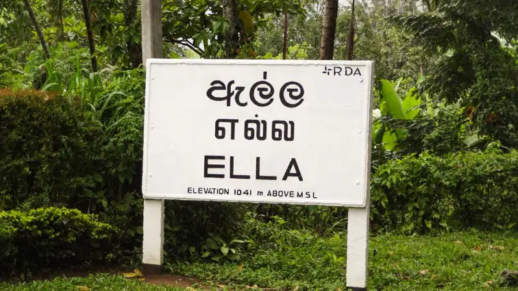 Ella, Sri Lanka. Bezienswaardigheden. Plaatsnaambord