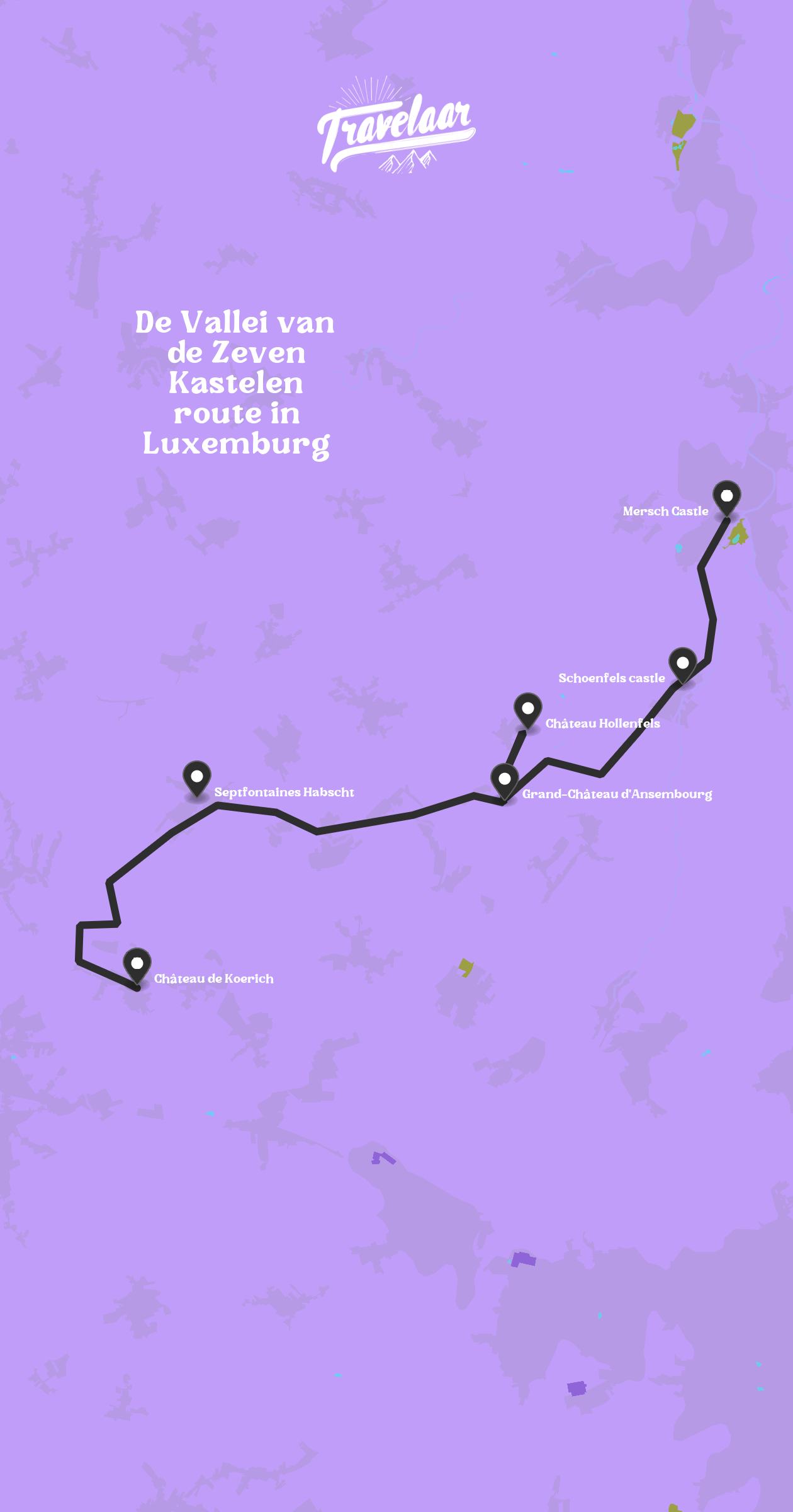 Map of Vallei van de zeven kastelenroute with 6 locations