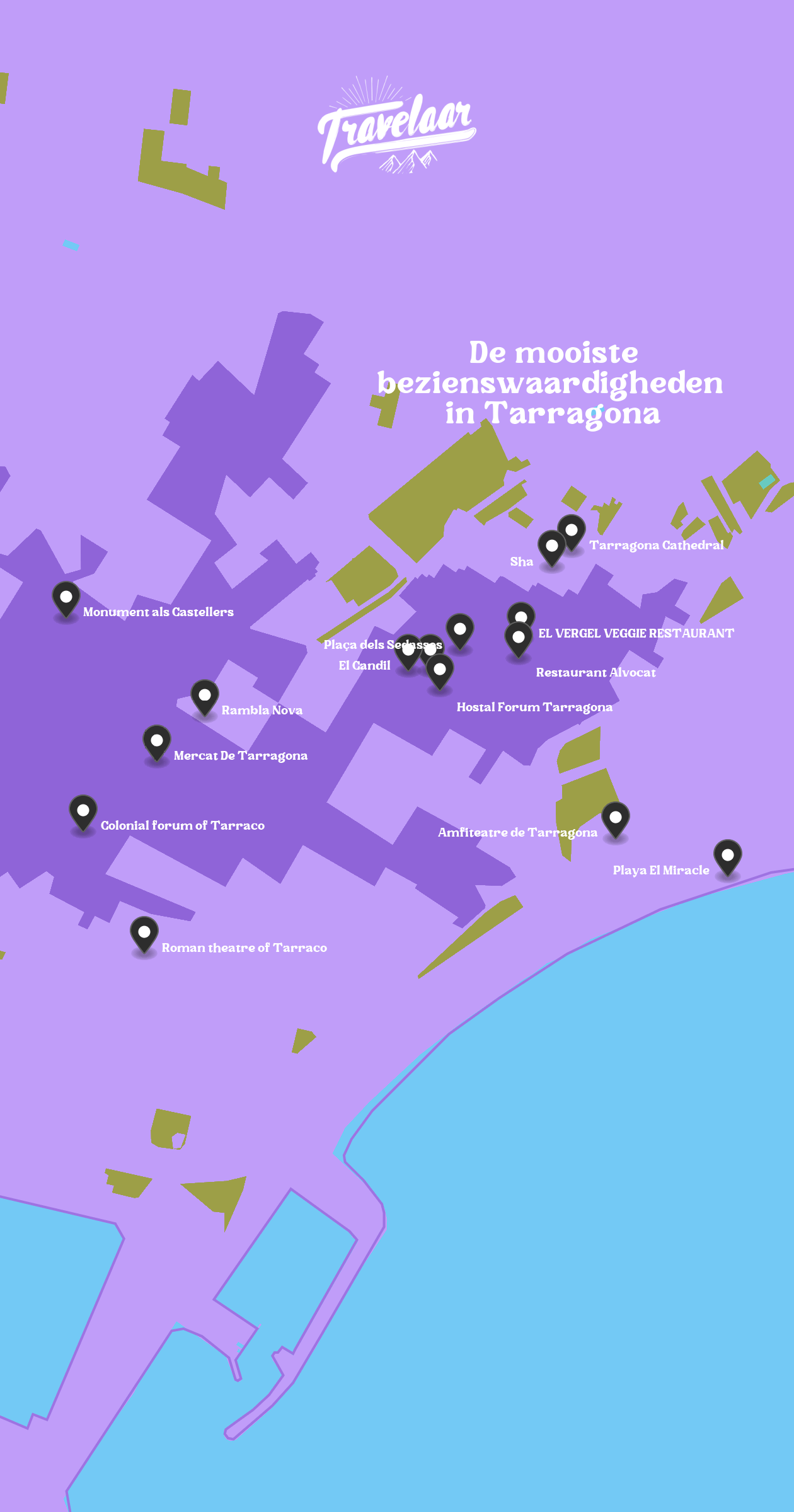 Map of tarragona with 15 locations