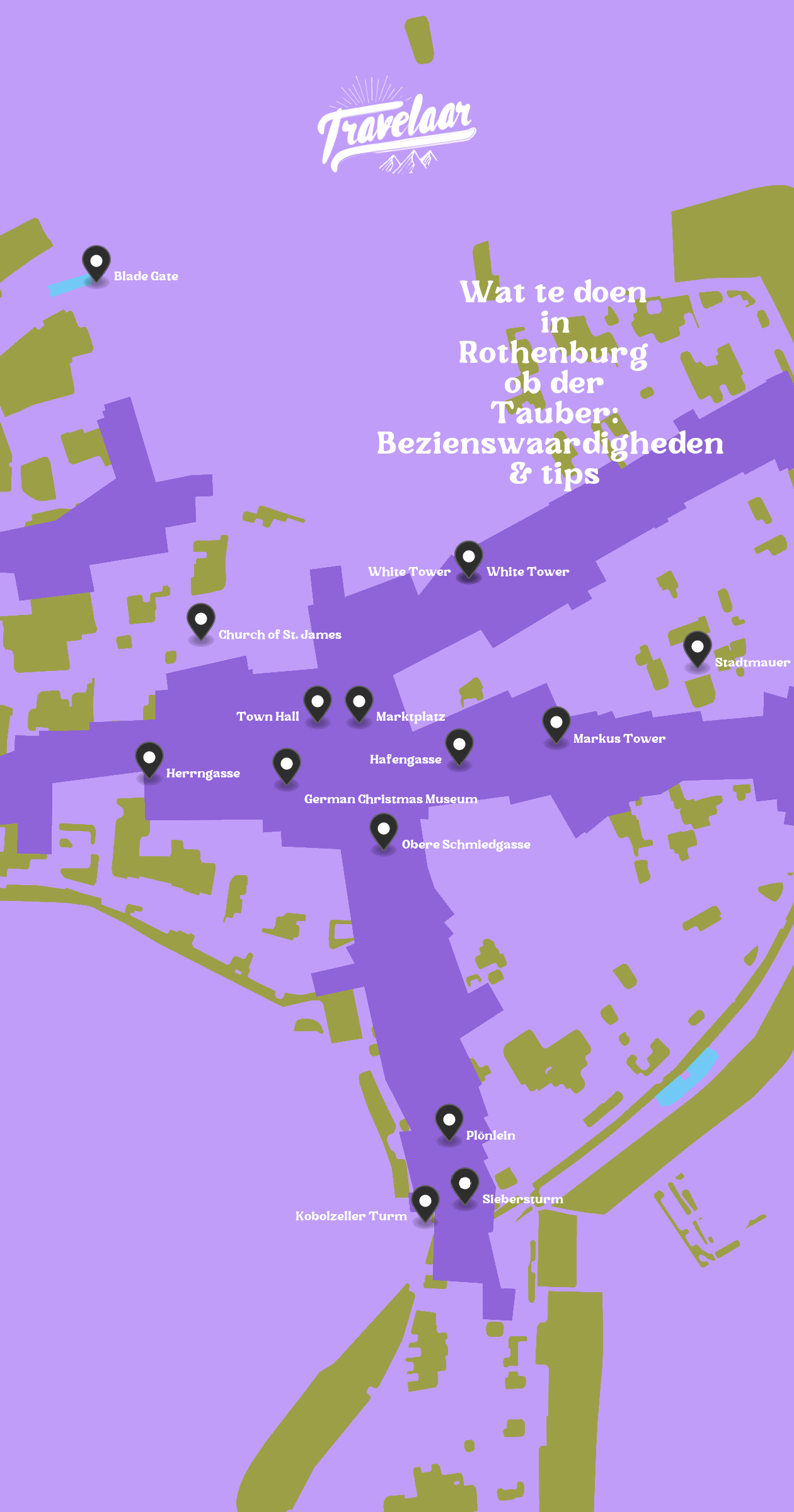 Map of Rothenburg ob der Tauber with 15 locations
